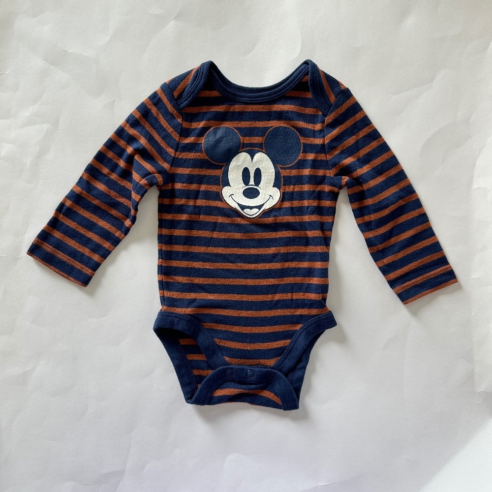 Like New Baby Boy Mickey Mouse Onesie Size 6M Disney Long Sleeve Stripe